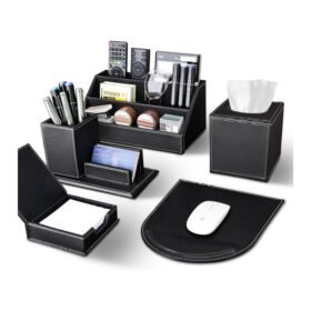 Desk Accessory Set of 5 - Leather